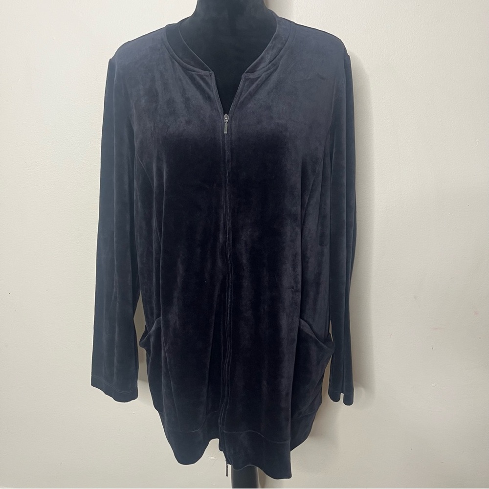 Pure J.‎ Jill Women’s Black Velour Zip Up Athleisure Jacket Sz XL
